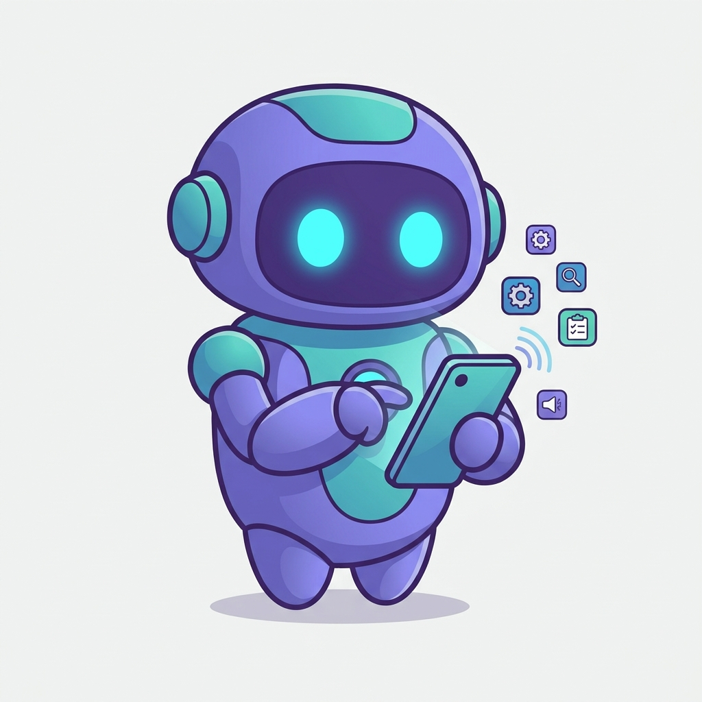 Mobile app testing robot tapping on a smartphone